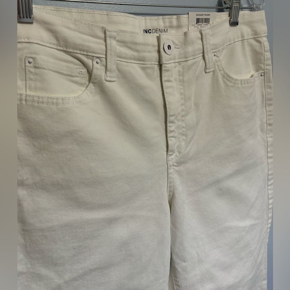 NWT INC DENIM WOMENS WIDE LEG HIGH RISE CROP BRIGHT WHITE FRAYED 8/29 - Picture 3 of 9